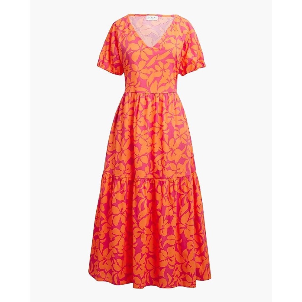 J. Crew Orange and Pink Floral Midi Dress